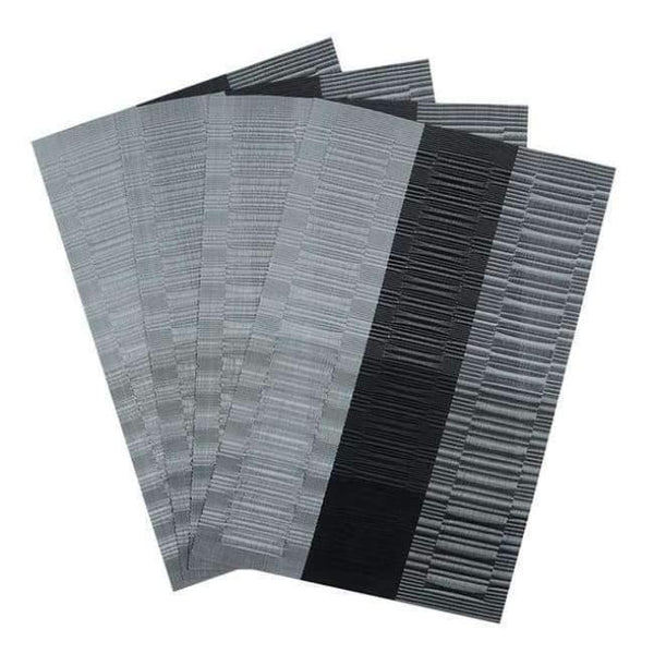Planet Gates Grey and Black 4 PVC Bamboo Plastic Placemats for Dining Table Runner Linens place mat in Kitchen Accessories Cup Wine mat