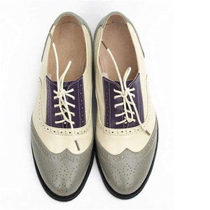 Planet Gates grey beige purple / 5.5 women genuine leather oxford shoes woman flats handmade vintage retro lace up loafers brown casual sneakers flat shoes for women