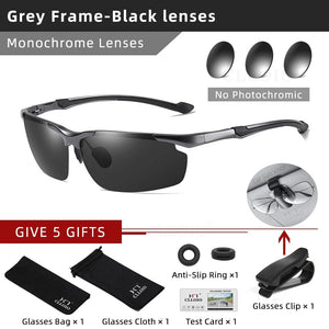 Planet Gates Grey-Black / China / Glasses Bag Set CLLOIO Top Quality Aluminum Polarized Photochromic Sunglasses Men Rimless Day Night Driving Glasses Anti-Glare Chameleon Eyewear