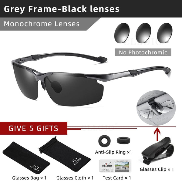 Planet Gates Grey-Black / China / Glasses Bag Set CLLOIO Top Quality Aluminum Polarized Photochromic Sunglasses Men Rimless Day Night Driving Glasses Anti-Glare Chameleon Eyewear