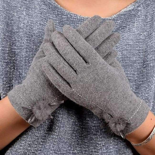 Planet Gates grey [BYSIFA] Winter Mink ball Wool Women Gloves Fashion Warm Ladies Thick Gloves Elegant Soft Mittens Gloves Pink,Coffee,Grey,Black