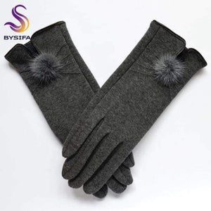 Planet Gates grey [BYSIFA] Women Mink ball Wool Gloves Fashion Opening Design Winter Ladies Gloves New Trendy Elegant Soft Black Mittens Gloves