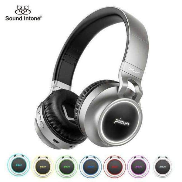 Planet Gates GREY / China Bluetooth Headphone Bass Wireless Headphones 7 Colors Glow With MIC Support TF Card For Phone Xiaomi iPhone PC