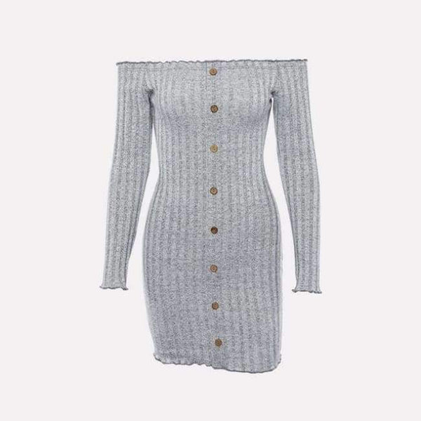 Planet Gates Grey Dress / L Muximux 2018 Winter Women Knitted Dresses Autumn Sexy Bodycon Off Shoulder Long Sleeve Mini Dress For Women Female Vestido