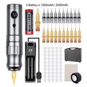 Planet Gates Grey Kit 3 Wireless Tattoo Machine Pen Rotary Tattoo Eyebrow Machine for Body Art Wireless Tattoo Pen Professional Coreless Motor