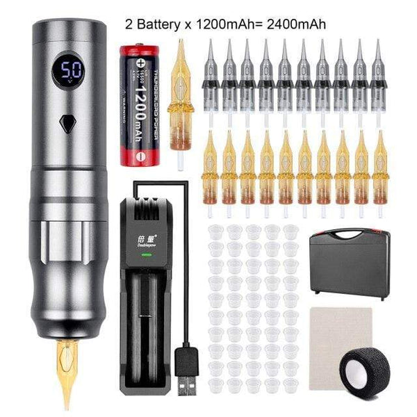 Planet Gates Grey Kit 3 Wireless Tattoo Machine Pen Rotary Tattoo Eyebrow Machine for Body Art Wireless Tattoo Pen Professional Coreless Motor