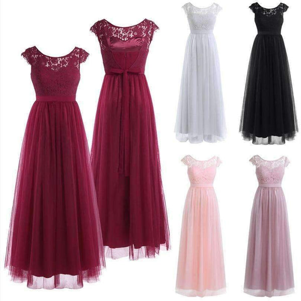 Planet Gates Grey Lace Long Bridesmaid Dresses 2017 Chiffon Dusty Rose Wine Red Pearl Pink Floor Length Wedding Party Summer Dresses