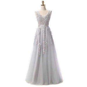 Planet Gates grey lacing / 2 Fashion Hot Sell Sweet Light Blue Lace V-neck Lacing Long Evening Dress The Bride Party Sexy Backless Prom Dresses Custom