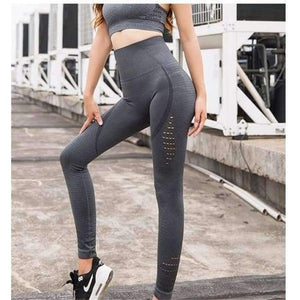 Planet Gates Grey / M Women Casual High Waist Leggings Breathable Workout Fitness Sporting Seamless Pants  Hollow Out Seamless Leggings Female