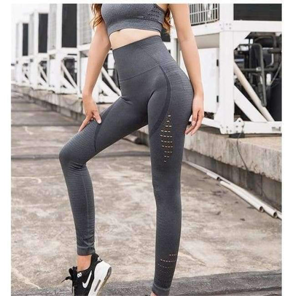 Planet Gates Grey / M Women Casual High Waist Leggings Breathable Workout Fitness Sporting Seamless Pants  Hollow Out Seamless Leggings Female