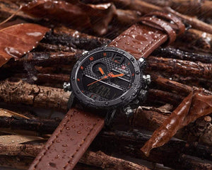 Planet Gates Grey Mens Watches Top Brand Luxury Original Sports Watch Men Leather 30M Waterproof Miliary Dual Display Wristwatch Clock