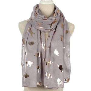 Planet Gates Grey New Design Fashion Shiny Pink Grey Navy Color Foil Gold Metallic Cat Scarf Wrap Shawl Foulard Ladies Mother Gifts