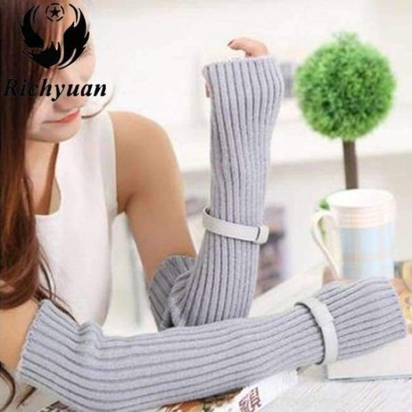 Planet Gates grey / One Size Women's Winter&Autumn Christmas Cashmere Blend Knitted Long Gloves Solid Color Fashion Warm For Lady Elbow Mittens