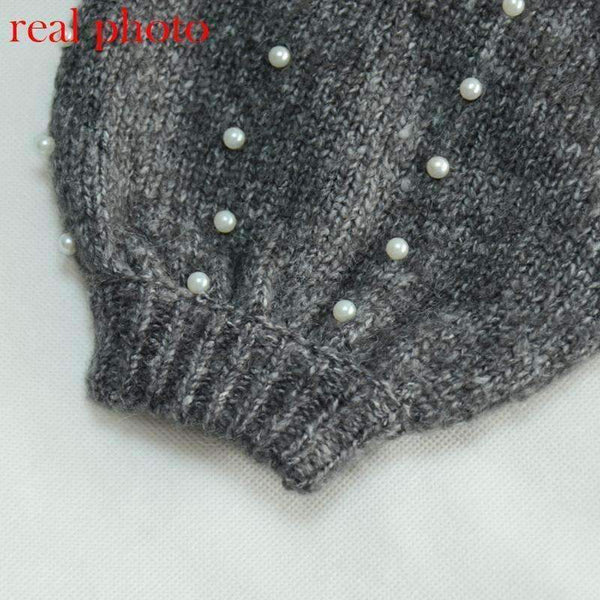 Planet Gates grey / S Autumn winter 2018 women sweaters and pullovers bead lantern sleeve knitted sweater pullover female grey slim jumpers