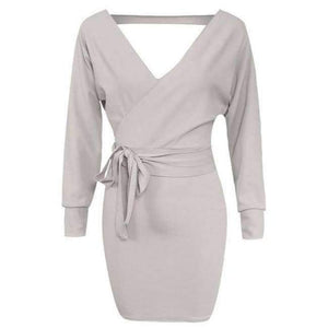 Planet Gates Grey / S / China Women Sweater Dress Casual Solid Long Batwing Sleeve Mini Knit Dress Female Autumn Winter Sexy Party Dresses chifave