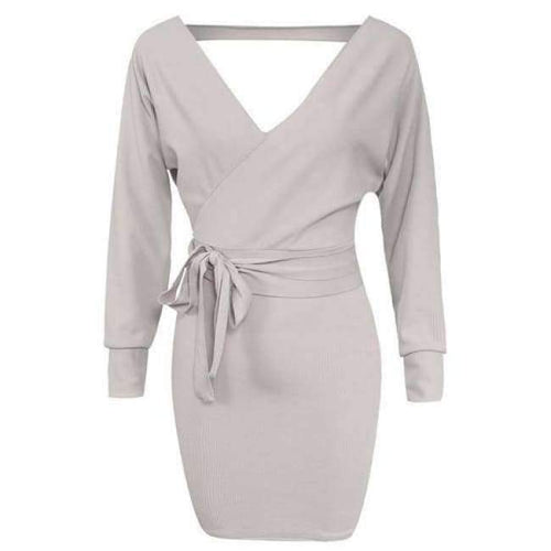 Planet Gates Grey / S / China Women Sweater Dress Casual Solid Long Batwing Sleeve Mini Knit Dress Female Autumn Winter Sexy Party Dresses chifave