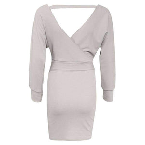 Planet Gates Grey / S / China Women Sweater Dress Casual Solid Long Batwing Sleeve Mini Knit Dress Female Autumn Winter Sexy Party Dresses chifave