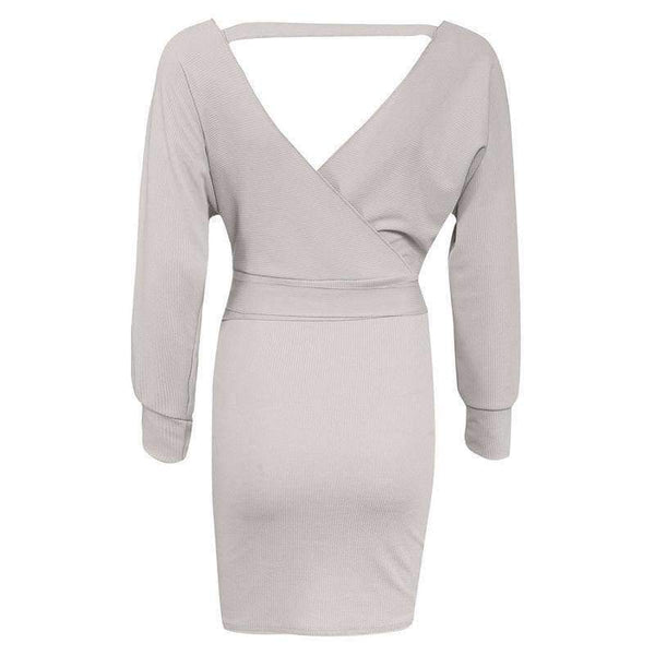 Planet Gates Grey / S / China Women Sweater Dress Casual Solid Long Batwing Sleeve Mini Knit Dress Female Autumn Winter Sexy Party Dresses chifave
