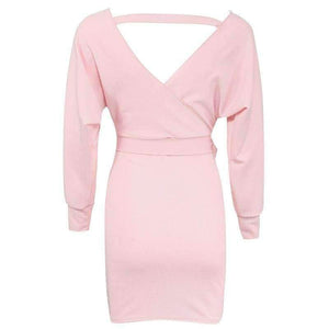 Planet Gates Grey / S / China Women Sweater Dress Casual Solid Long Batwing Sleeve Mini Knit Dress Female Autumn Winter Sexy Party Dresses chifave