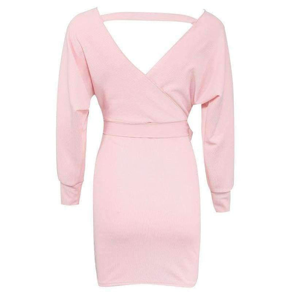 Planet Gates Grey / S / China Women Sweater Dress Casual Solid Long Batwing Sleeve Mini Knit Dress Female Autumn Winter Sexy Party Dresses chifave