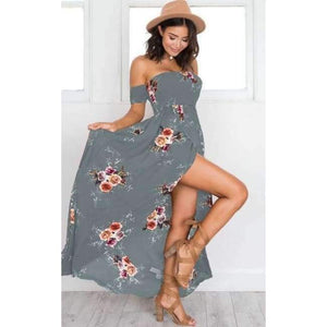 Planet Gates Grey / S Off Shoulder Long Summer Dress Women 2018 Slash Neck Backless Boho Beach Sundress Female Sleeveless Sexy Floor Length Robe Femme