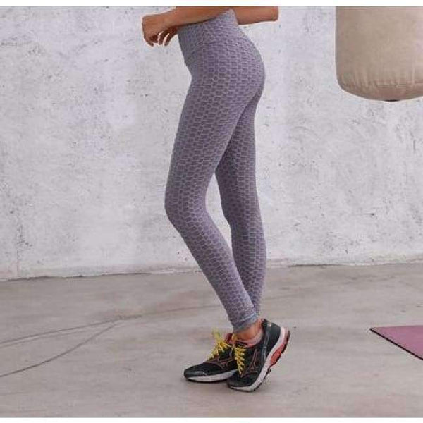 Planet Gates Grey / S Women Fashion Bubble Waffle Leggings V Shape Waistband Flaws Textured Pants  Scrunch Butt Pants Workout Sexy Leggings