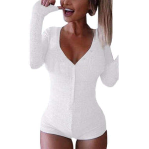 Planet Gates Grey / S Womens Jumpsuit 2018 Sexy Lady V Neck Long Sleeve Bodycon Jumpsuit Bodysuit Slim Short Cotton Romper