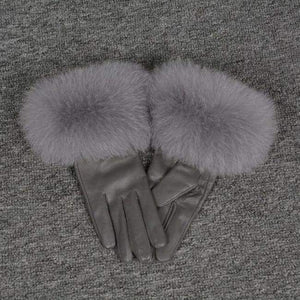 Planet Gates Grey / Size M Jancoco Max* 10 Colours 2018 Genuine Leather Glove New Arrival Real Sheepskin & Fox Fur Gloves Women's Fashion Style S7200