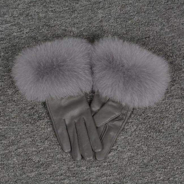 Planet Gates Grey / Size M Jancoco Max* 10 Colours 2018 Genuine Leather Glove New Arrival Real Sheepskin & Fox Fur Gloves Women's Fashion Style S7200