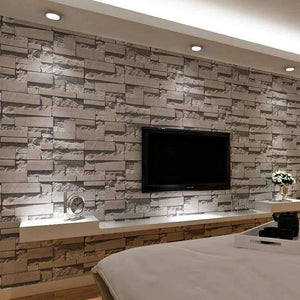 Planet Gates Grey White / 5.3㎡ Stacked Brick 3D Stone Wallpaper Modern Wallcovering PVC Roll Wallpaper Brick Wall Background Wallpaper Grey For Living Room