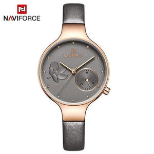 Planet Gates Grey Women Fashion Blue Quartz Watch Lady Leather Watchband High Quality Casual Waterproof Wristwatch Gift for Wife