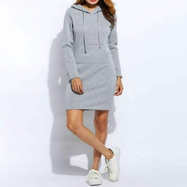 Planet Gates grey / XL Winter Women Vestidos Hoodies Sweatshirt Dress Fashion Hooded Drawstring Full Sleeves Fleeces Plus Size Dress
