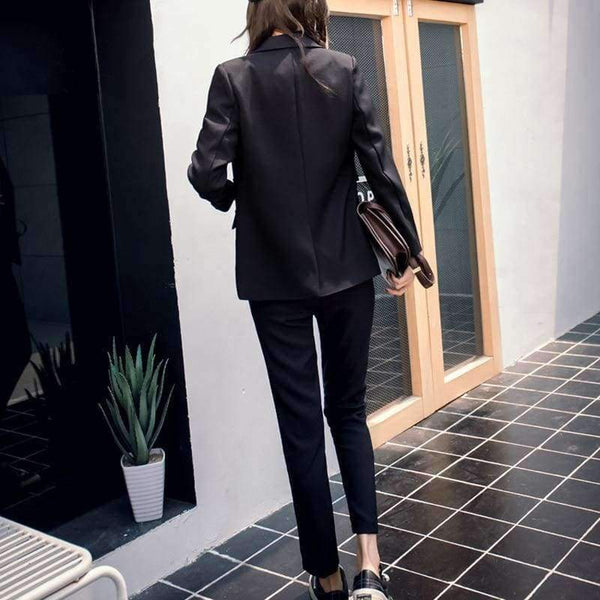Planet Gates grey / XS Women 2 Two Piece Sets Short Gray Solid Blazer + High Waist Pant Office Lady Notched Jacket Pant Suits Korean Outfits Femme