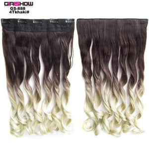 Planet Gates GS888 4TKhaki / 24inches 24" 5 Clips In on Synthetic Hair Extensions Wavy Lady wig HairTwo Tone Ombre Hairpiece GS888 130g/pc
