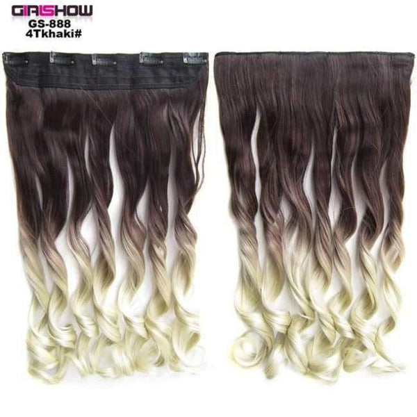 Planet Gates GS888 4TKhaki / 24inches 24" 5 Clips In on Synthetic Hair Extensions Wavy Lady wig HairTwo Tone Ombre Hairpiece GS888 130g/pc