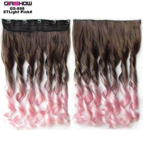 Planet Gates GS888 8TLight Pink / 24inches 24" 5 Clips In on Synthetic Hair Extensions Wavy Lady wig HairTwo Tone Ombre Hairpiece GS888 130g/pc