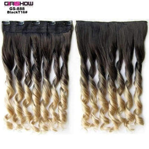 Planet Gates GS888 BlackT16 / 24inches 24" 5 Clips In on Synthetic Hair Extensions Wavy Lady wig HairTwo Tone Ombre Hairpiece GS888 130g/pc