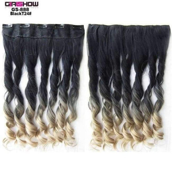 Planet Gates GS888 BlackT24 / 24inches 24" 5 Clips In on Synthetic Hair Extensions Wavy Lady wig HairTwo Tone Ombre Hairpiece GS888 130g/pc