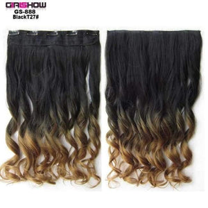 Planet Gates GS888 BlackT27 / 24inches 24" 5 Clips In on Synthetic Hair Extensions Wavy Lady wig HairTwo Tone Ombre Hairpiece GS888 130g/pc