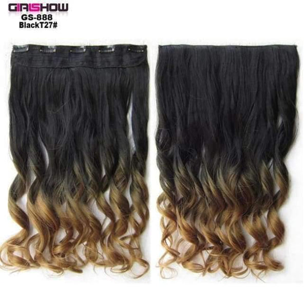 Planet Gates GS888 BlackT27 / 24inches 24" 5 Clips In on Synthetic Hair Extensions Wavy Lady wig HairTwo Tone Ombre Hairpiece GS888 130g/pc