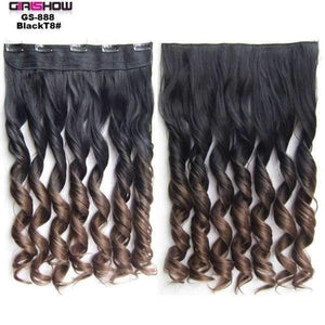 Planet Gates GS888 BlackT8 / 24inches 24" 5 Clips In on Synthetic Hair Extensions Wavy Lady wig HairTwo Tone Ombre Hairpiece GS888 130g/pc
