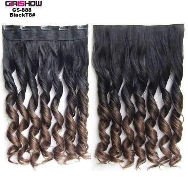 Planet Gates GS888 BlackT8 / 24inches 24" 5 Clips In on Synthetic Hair Extensions Wavy Lady wig HairTwo Tone Ombre Hairpiece GS888 130g/pc