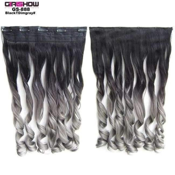 Planet Gates GS888 BlackTDimgray / 24inches 24" 5 Clips In on Synthetic Hair Extensions Wavy Lady wig HairTwo Tone Ombre Hairpiece GS888 130g/pc