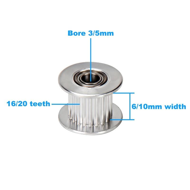 Planet Gates GT2 Idler Timing Pulley 16 Teeth 20Toothed,2GT Belt Wheel Width 6mm 10mm Bore 3mm 5mm Aluminium Passive Gear 3D Printers Parts