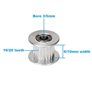 Planet Gates GT2 Idler Timing Pulley 16 Teeth 20Toothed,2GT Belt Wheel Width 6mm 10mm Bore 3mm 5mm Aluminium Passive Gear 3D Printers Parts