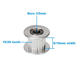 Planet Gates GT2 Idler Timing Pulley 16 Teeth 20Toothed,2GT Belt Wheel Width 6mm 10mm Bore 3mm 5mm Aluminium Passive Gear 3D Printers Parts