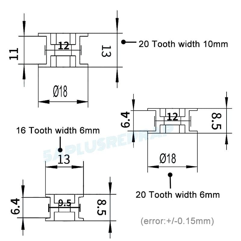 Planet Gates GT2 Idler Timing Pulley 16-tooth 20-Teeth with 3mm or 5mm Bore with Bearings for 3D Printer Parts Timing Belt 6mm 10mm