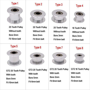 Planet Gates GT2 Idler Timing Pulley 16-tooth 20-Teeth with 3mm or 5mm Bore with Bearings for 3D Printer Parts Timing Belt 6mm 10mm