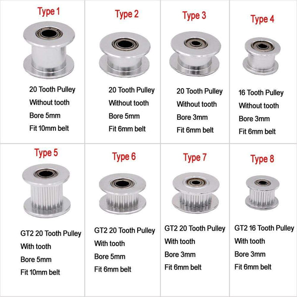 Planet Gates GT2 Idler Timing Pulley 16-tooth 20-Teeth with 3mm or 5mm Bore with Bearings for 3D Printer Parts Timing Belt 6mm 10mm