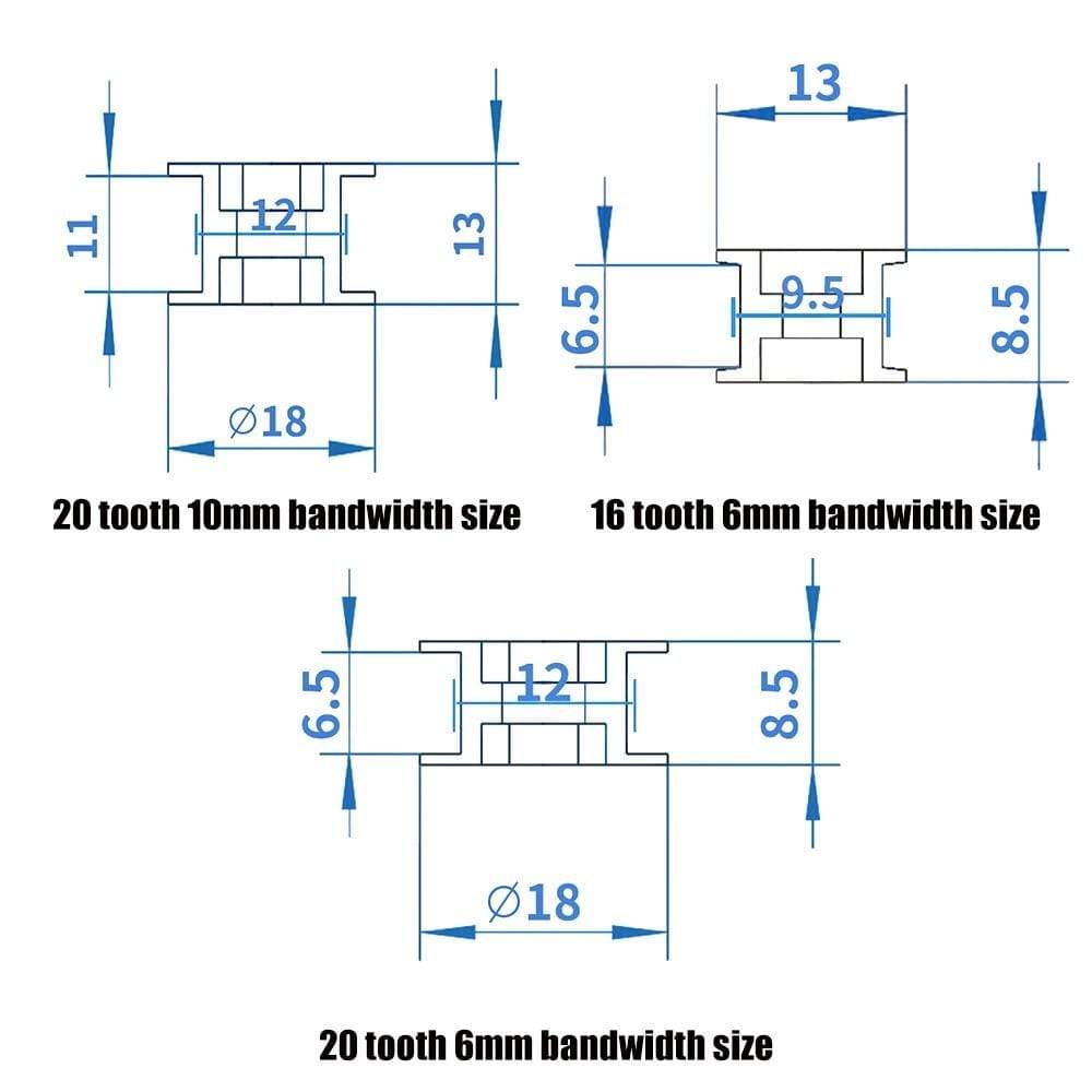 Planet Gates gt2 timing belt pulley 6mm 10mm bandwidth 16 teeth  20 teeth tooth tensioner bore 3mm 4mm 5mm inner hole roller MXL pulley